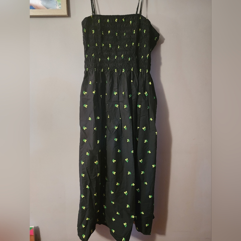 a new day Black Maxi Dress with Green Leaf And Lemon Accents